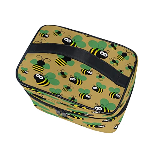 Bolsa organizadora de bolsas de cosméticos, bolsa de maquillaje con patrón de corazón verde de abeja para viajes, bolsa de cosméticos con asa para guardar maquillaje para niñas y mujeres