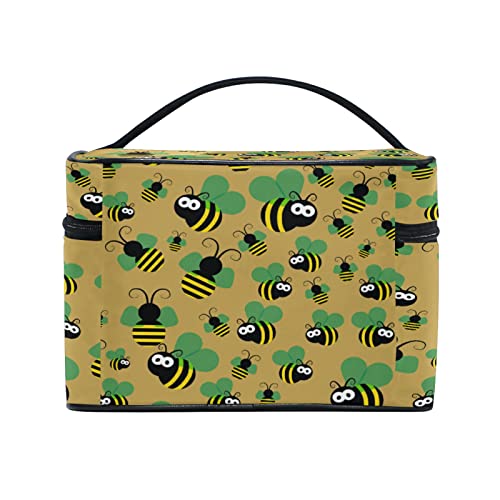 Bolsa organizadora de bolsas de cosméticos, bolsa de maquillaje con patrón de corazón verde de abeja para viajes, bolsa de cosméticos con asa para guardar maquillaje para niñas y mujeres