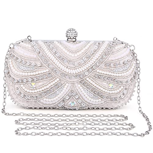 Bolso de Fiesta Mujer Bolso de Mano Noche Cartera Perlas de Mano con Rhinestone Bolsos de Hombro Boda Monedero pequeña para Partido,cóctel, Regalo,Albaricoque Dorado