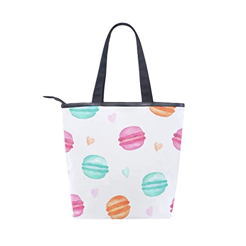 Bolso de mano escolar de gran capacidad para mujer, dulces franceses, macarrón dibujado a mano, bolso de mano para mujer, trabajo, viajes, compras, 11 × 4 × 13,6 pulgadas