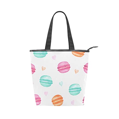 Bolso de mano escolar de gran capacidad para mujer, dulces franceses, macarrón dibujado a mano, bolso de mano para mujer, trabajo, viajes, compras, 11 × 4 × 13,6 pulgadas