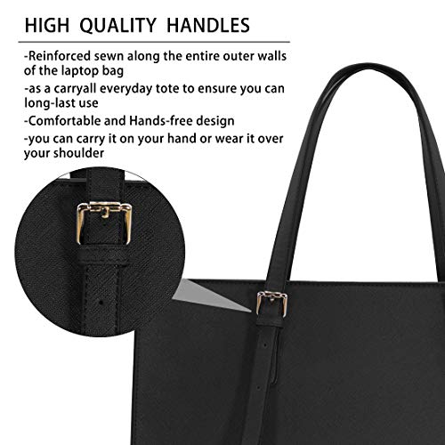 Bolso Mujer Bolsos Bandolera para Ordenador Portátil 15.6 Pulgadas Impermeable Bolsos de Mujer Cuero PU Universidad Shopper Bolsa Tote (Negro-2)