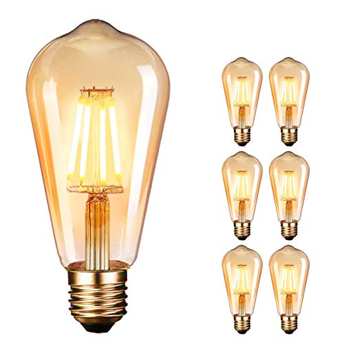 Bombilla LED E27, Edison Vintage Bombilla Cálido 4W ST64 2600-2700K 400LM Bombilla Retro Decorativa Ambar Cálido Blanco Bombillas Incandescentes - 6 Unidades