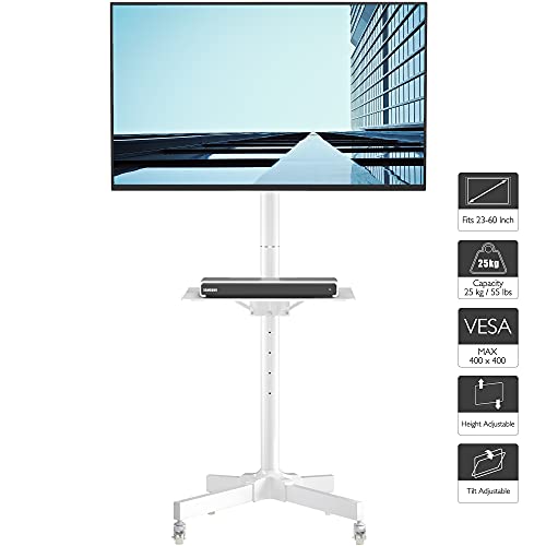 BONTEC Soporte TV Ruedas Soporte TV Suelo para 23-60 Pulgadas Plasma/LCD/LED Soportes TV de Pie para Pantalla Plana Móvil Carro de Exhibición Trole, Máx. VESA 400x400 mm Blanco