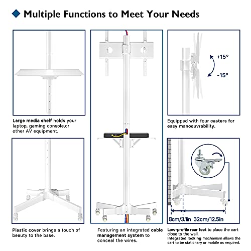 BONTEC Soporte TV Ruedas Soporte TV Suelo para 23-60 Pulgadas Plasma/LCD/LED Soportes TV de Pie para Pantalla Plana Móvil Carro de Exhibición Trole, Máx. VESA 400x400 mm Blanco