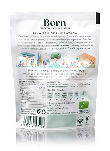 Born Piña - Fruta Deshidratada Ecológica - Vegetariano, Vegano, Paleo, sin Gluten, sin Lactosa, sin Azúcar Refinado - Doy Pack 40 G