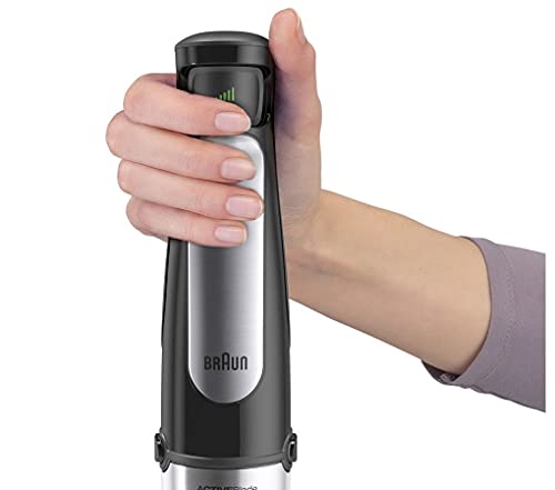 Braun Minipimer 7 MQ7087X - Batidora de Mano de 1000W, Minipicadora de 350ml, Pasapuré, Varillas, Procesador de Alimentos con 3 Funciones, Vaso de 600ml, Velocidad Automática, Tecnología ActiveBlade