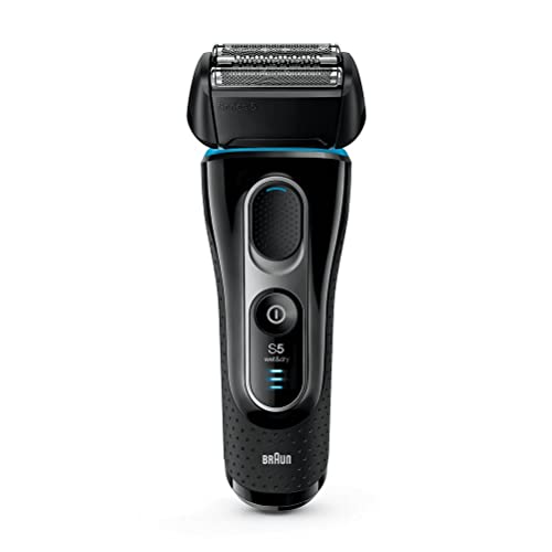 Braun Series 5 Afeitadora Eléctrica Hombre, Máquina de Afeitar Barba con Recortadora de Precisión Extraíble para Uso en Seco y en Mojado, Recargable, Inalámbrica, 5147 S, Negro/Azul/Cromo