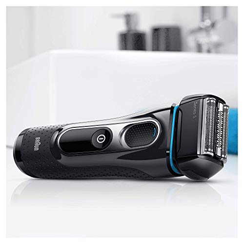 Braun Series 5 Afeitadora Eléctrica Hombre, Máquina de Afeitar Barba con Recortadora de Precisión Extraíble para Uso en Seco y en Mojado, Recargable, Inalámbrica, 5147 S, Negro/Azul/Cromo