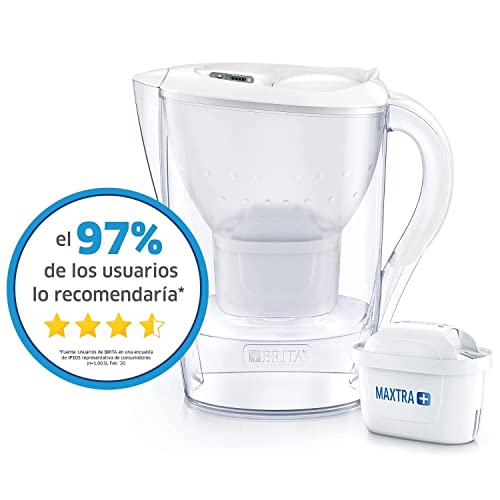 BRITA Marella blanca Pack Ahorro – Jarra de Agua Filtrada con 3 cartuchos MAXTRA+, Filtro de agua BRITA que reduce la cal y el cloro, Agua filtrada para un sabor óptimo, 2.4L