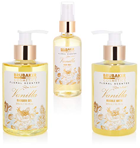 BRUBAKER Cosmetics Set de Baño y Ducha "Vainilla Rose Mint" - Fragancia de Menta rosa Vainilla - 9 piezas Kit en Estuche con Asas - Set de Regalo para Mujer - Wellness Beauty Spa Kit