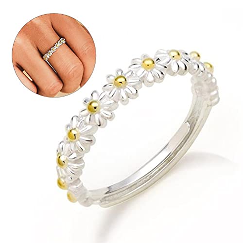 BSTQC Anillos de Margaritas pequeñas, Anillos de Margaritas pequeñas Vintage para Mujer, Anillo de Apertura Ajustable, joyería Femenina, Regalo para Navidad, cumpleaños, día de San Valentín