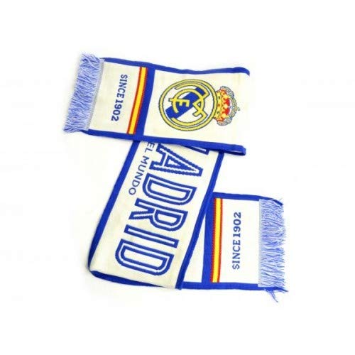 Bufanda Real Madrid - Telar color Blanco / Azul - "EL MEJOR CLUB DEL MUNDO". 140 X 20cm