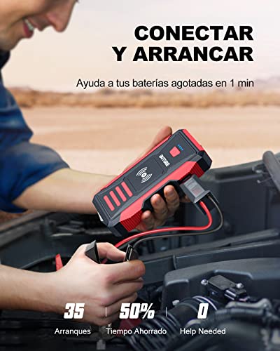 BuTure 23800mAh 2500A Arrancador de Coches con Cargador Inalámbrico, 12V Arrancador de Baterias de Coche para Todo vehículo de Gasolina o 8.0L de Diesel.