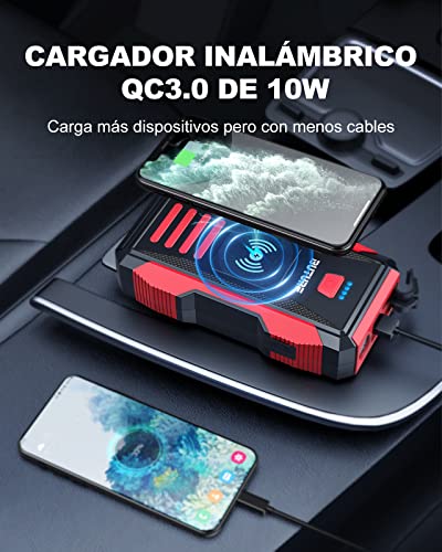 BuTure 23800mAh 2500A Arrancador de Coches con Cargador Inalámbrico, 12V Arrancador de Baterias de Coche para Todo vehículo de Gasolina o 8.0L de Diesel.