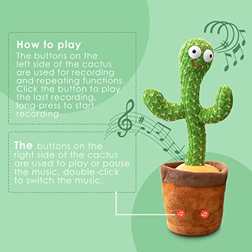 Cactus Bailarin,Cactus Parlanchin&Dancing Cactus Peluche Interactivo Bebe,Cactus Que Repite Lo Que Dices,Cactus Bailarín 120 Canciones,Cantando Y Grabación Juguetes Educativos De Educación Temprana