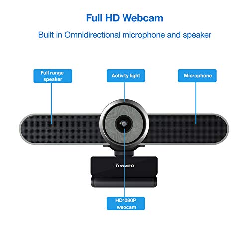 Cámara de videoconferencia Tenveo AV200pro, HD 1080K, Campo de visión 124 °, 360 °, Micrófono Con Altavoz Incorporado, Utilizable en Casa o Salas de Reuniones Pequeñas, Gris Plateado