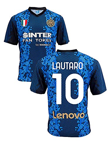 Camiseta Inter Lautaro Martinez 10 Home 2021 2022 Réplica oficial (Talla 2 4 6 8 10 12 años Niño Niño) (Talla S M L XL XXL Adulto) Azul, Negro, Oro 100% Poliéster