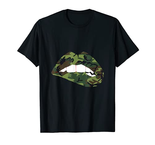 Camuflaje Labios Camo Pintalabios Beso Boca Ejército Camiseta