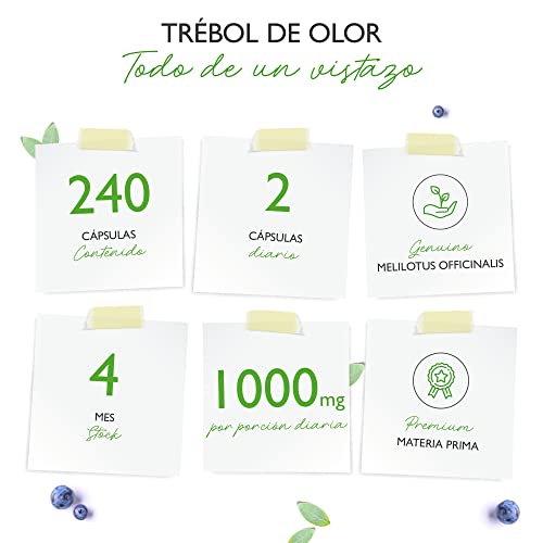 Cápsulas de Melilotus - 240 Cápsulas - Altamente Dosificadas con 1000mg de Polvo de Melilotus por porción diaria - Melilotus Officinalis Amarillo Verdadero - Vegano - Altamente Dosificado