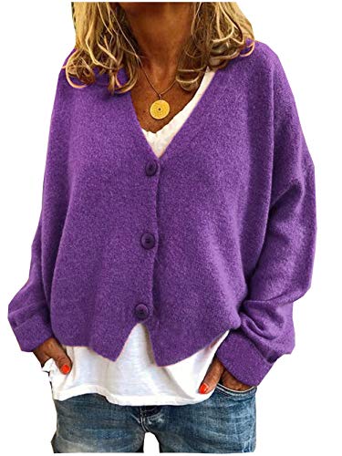 Cardigan Mujer Invierno Punto para Mujer Cardigan Mujer Suéter De Las Mujeres Cardigan Lana Cardigan Punto Mujer Cardigan Mujer Womens Cardigans Mujer Manga Corta Púrpura 2XL