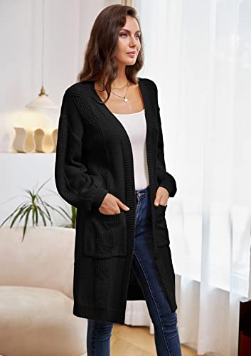 Cardigans Punto para Mujer Elegante Manga Larga con Frente Abierto Outerwear Negro L