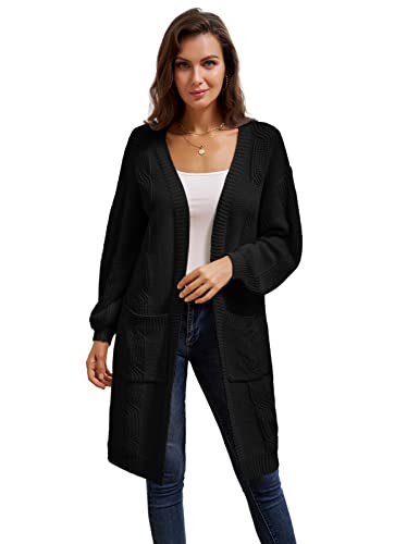 Cardigans Punto para Mujer Elegante Manga Larga con Frente Abierto Outerwear Negro L