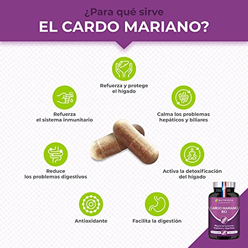 Cardo Mariano 100% Orgánico | 900mg Por Día Detox y Protección Hígado Antioxidante Facilita Digestión | 120 Cápsulas Veganas | Sin Aditivos Natural | Fabricado en Francia