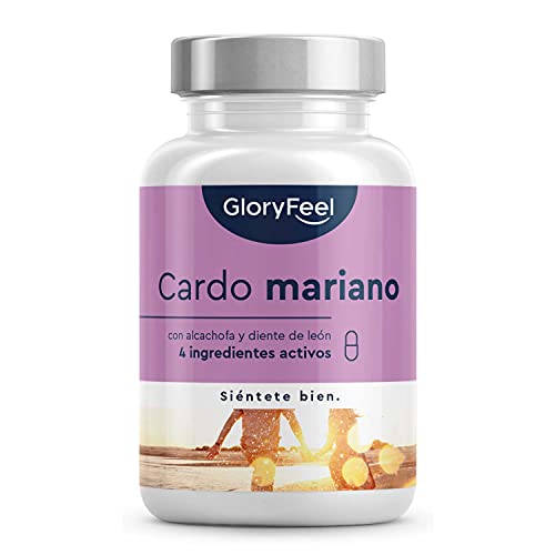 Cardo Mariano (500mg) con Alcachofa (400mg), Diente de León (150mg) y Desmodium (50mg) - Alta dosificación con 80% de Silimarina - Depurativos higado - Detox potente - Calidad Alemana