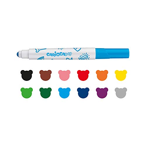 Carioca Baby Valorous Markers 2+ | Rotuladores Super Lavables para Bebés a Partir de 2 años, Punta Redondeada y Colores Surtidos, 12 Uds.