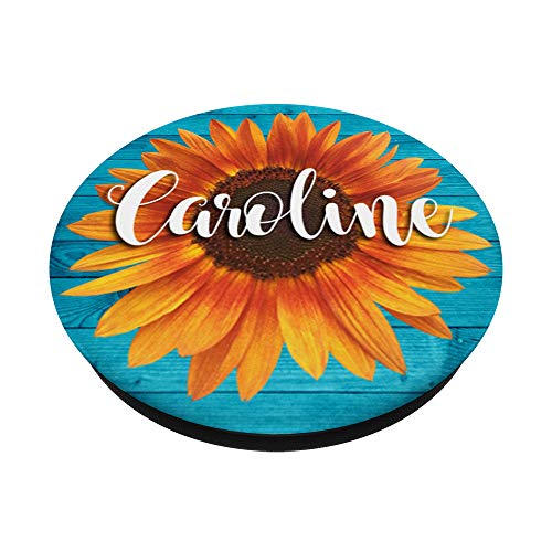 Caroline Name-Sunflower-Aqua Regalo estético para mujeres y niñas PopSockets PopGrip Intercambiable