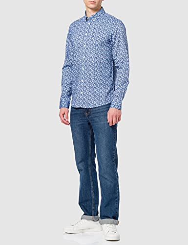 CASUAL FRIDAY Arthur BD LS Leaf Printed Shirt Camisa, 154030_Chambray Blue, L para Hombre