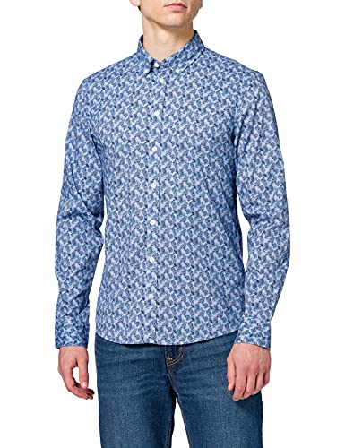 CASUAL FRIDAY Arthur BD LS Leaf Printed Shirt Camisa, 154030_Chambray Blue, L para Hombre