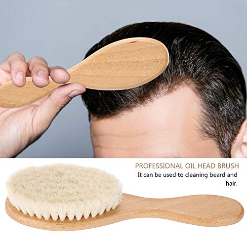 Cepillo de pelo de cabra para barba, cepillo de peluquero con cabeza de aceite retro, cepillo de limpieza para plumero de pelo facial con mango para salón profesional y hogar