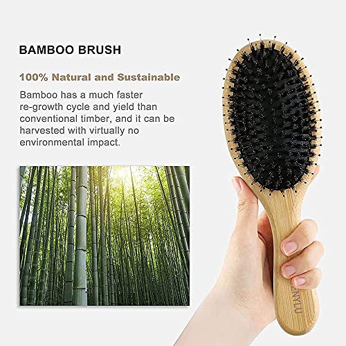 Cepillo para el pelo de bambú y cerdas de jabalí, Naturales de Madera Genial para desenredar el cabello para todo tipo de cabello para desenredar y desenredar el cabello, para mujeres, hombres y niños