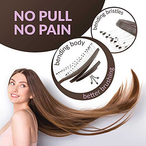 Cepillo Pelo Antitirones niña y adultos - Cepillo desenredante de fibra natural - exclusivas cerdas de flexión ultra suaves y con cuerpo - Se desliza con facilidad, 1 pieza, 1 pieza - Color castaño