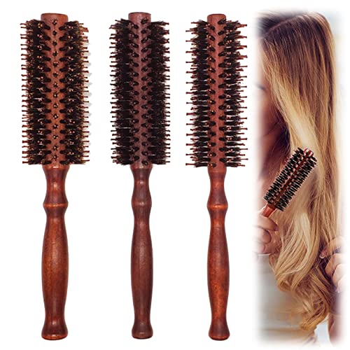 Cepillo Pequeño Cerdas Redondas Peinado Cabello Cepillo Pelo Redondo Natural Alisar Rizos Cepillado Cepillo Redondo para Peinar para Cabello Fino Flequillo Rizos Finos (3 Piezas)