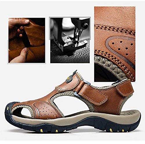 CH - Sandalias de piel para hombre y niño, deportivas y para exteriores, cerradas, cómodas, transpirables, color Marrón, talla 45 EU