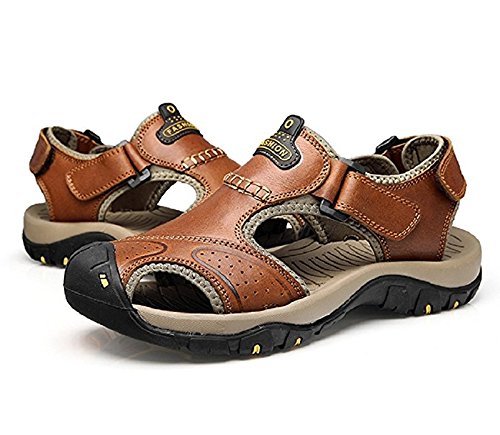 CH - Sandalias de piel para hombre y niño, deportivas y para exteriores, cerradas, cómodas, transpirables, color Marrón, talla 45 EU