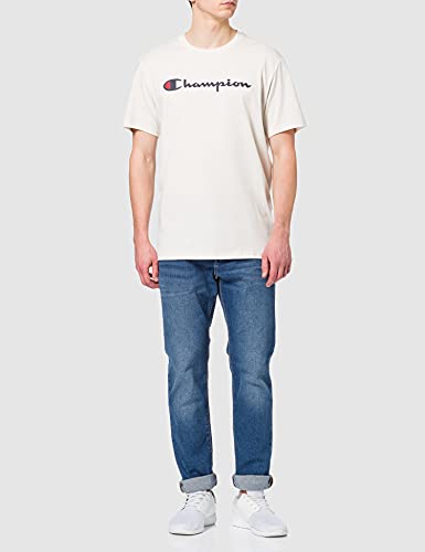 Champion Classic Logo Crewneck T-Shirt Camiseta, Blanco Hueso, S para Hombre