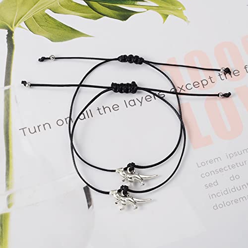 CheersLife 2 Piezas Dinosaurio Pareja Amistad Pulsera Cuerda Cordón Ajustable Amuleto De La Suerte Joyería Trenzada Hecha a Mano Para Mejor Amigo Regalo Para Pareja Madre Hija Regalo De San Valentin