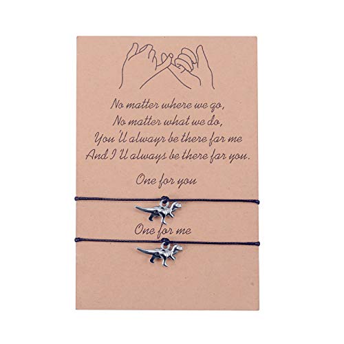 CheersLife 2 Piezas Dinosaurio Pareja Amistad Pulsera Cuerda Cordón Ajustable Amuleto De La Suerte Joyería Trenzada Hecha a Mano Para Mejor Amigo Regalo Para Pareja Madre Hija Regalo De San Valentin