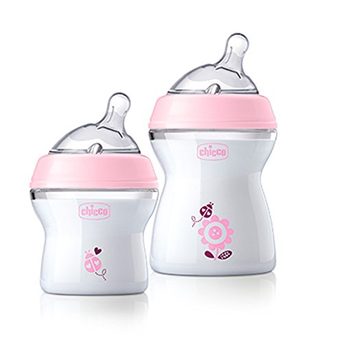 Chicco Naturalfeeling, Set de Regalo con 2 Biberones para Recién Nacido + Chupete 0 M+, Rosa