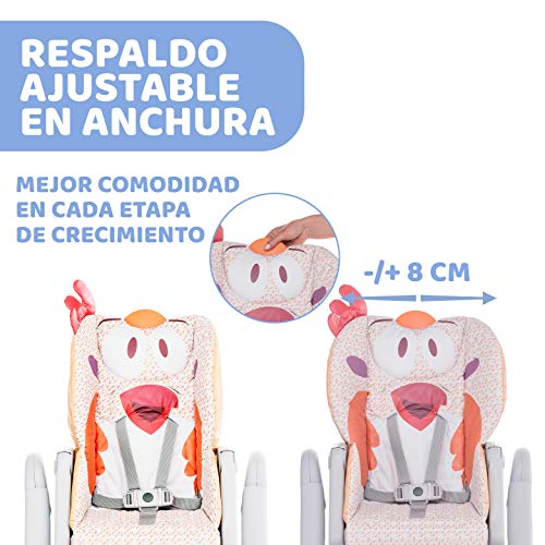 Chicco Polly2Start Trona y Hamaca para Bebés 0 Meses - 3 Años (15 kg), Trona Ajustable, Transformable y Compacta con 4 Ruedas, Respaldo Reclinable - Naranja (Fancy Chicken)