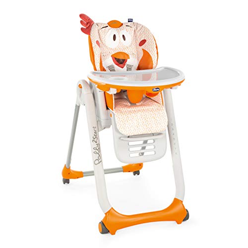 Chicco Polly2Start Trona y Hamaca para Bebés 0 Meses - 3 Años (15 kg), Trona Ajustable, Transformable y Compacta con 4 Ruedas, Respaldo Reclinable - Naranja (Fancy Chicken)