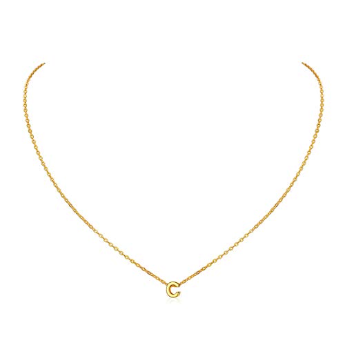 ChicSilver Cadena Oro Letra C Collar Capitales Plata de Ley 925 para Mujeres Cadenas 46cm Largos Colgantes Pequeños Regalo Madre Joyería Linda de Clavícula