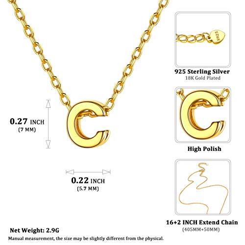 ChicSilver Cadena Oro Letra C Collar Capitales Plata de Ley 925 para Mujeres Cadenas 46cm Largos Colgantes Pequeños Regalo Madre Joyería Linda de Clavícula