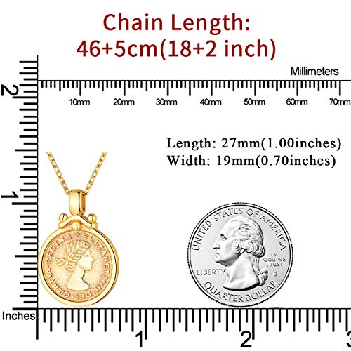 ChicSilver Moneda Redonda Letras Imagenes Grabados Oro Amarillo 18K Plata de Ley 925 Famosa Reina Elizabeth Isabel Inglaterra Collar Fina Elegante de Parejas