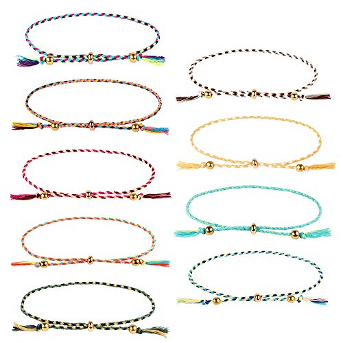 Chudian 9pcs Pulseras Tejidas Trenzadas, Coloridas Pulseras con Cuentas de Cobre, Pulseras Trenzadas Hilo de Amistad para Mujeres y Niñas Amistad Pulsera para Muñeca y Tobillo (Multicolor)