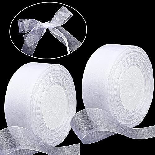 Cinta de Organza Transparente Blanca Cinta Organza Gasa para Decoración de Bodas Fiestas Cumpleaños (45mx4cm)